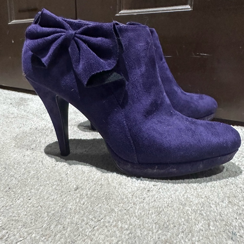 Impo Purple Heeled Ankle Boots with Bow